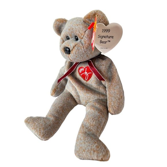 Ty Beanie Babies 1999 Signature Bear Tan Heart Tags - Picture 5 of 6